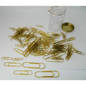 Mason Jar Full Of Paper Clips Oversized Gold Copper Rubber Covering Arts Crafts
